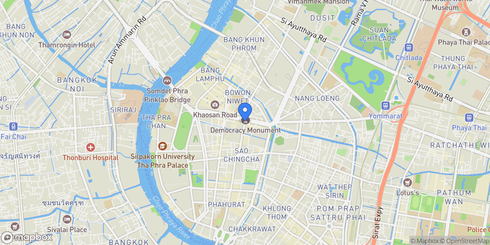 Map showing Bangkok, Chao Phraya, Bangkok, Bangkok, Bangkok, Thailand.