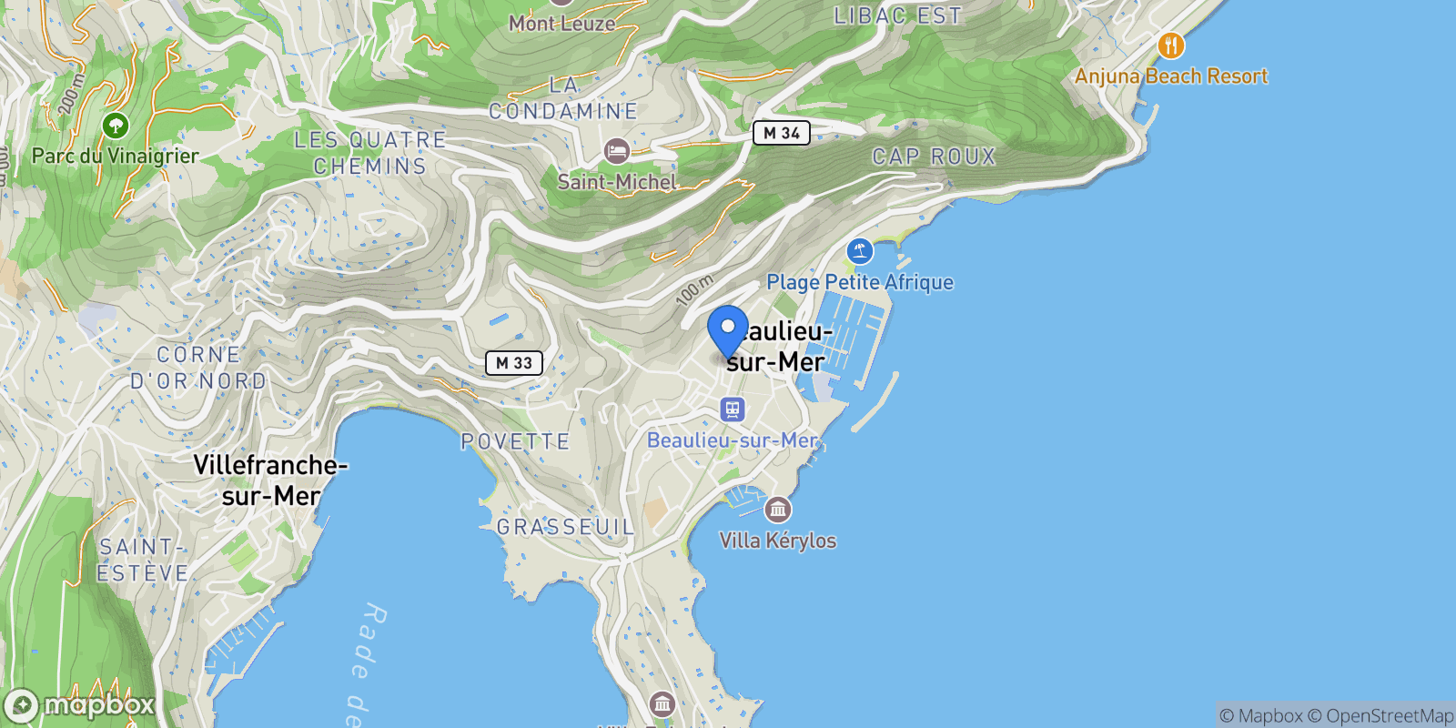 Map showing Beaulieu-sur-Mer, Provence-Alpes-Côte d'Azur, France.
