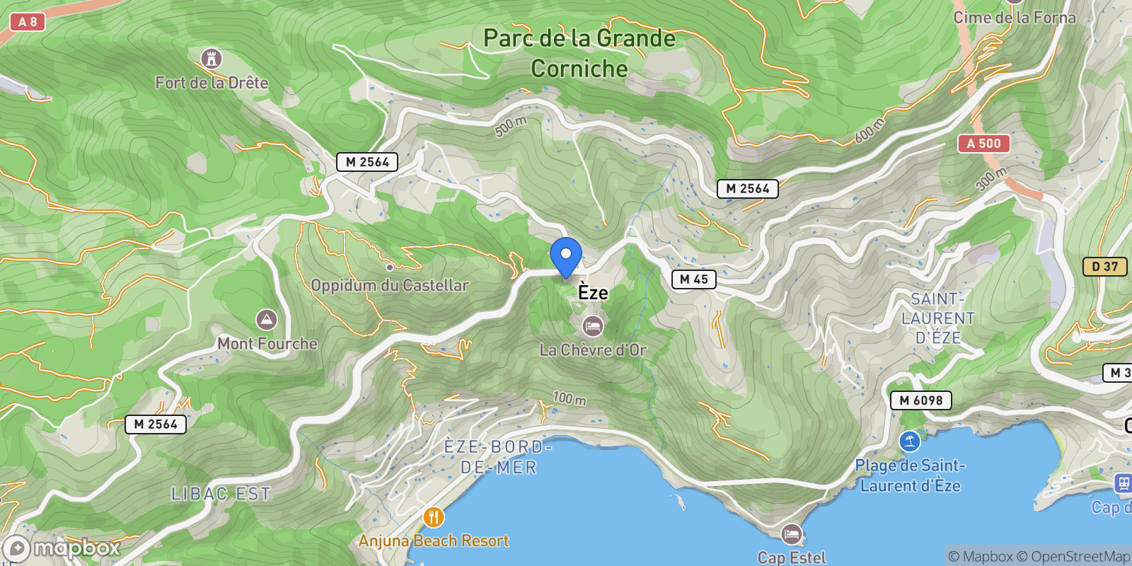 Map showing Èze, Provence-Alpes-Côte d'Azur, France.