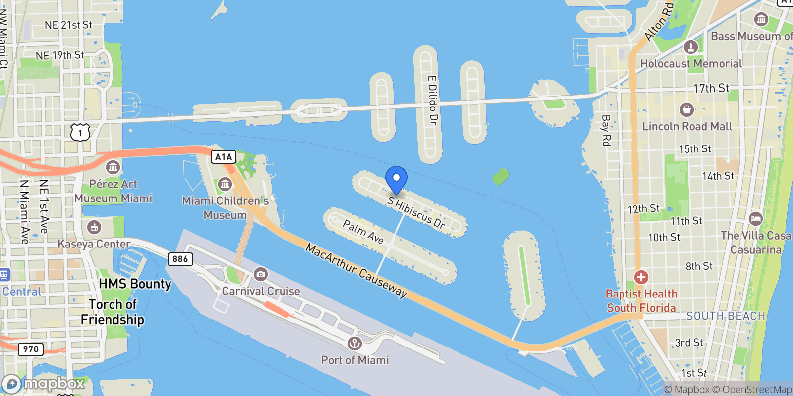 Map showing 116 W 1st Ct, Miami Beach, Florida, United States.
