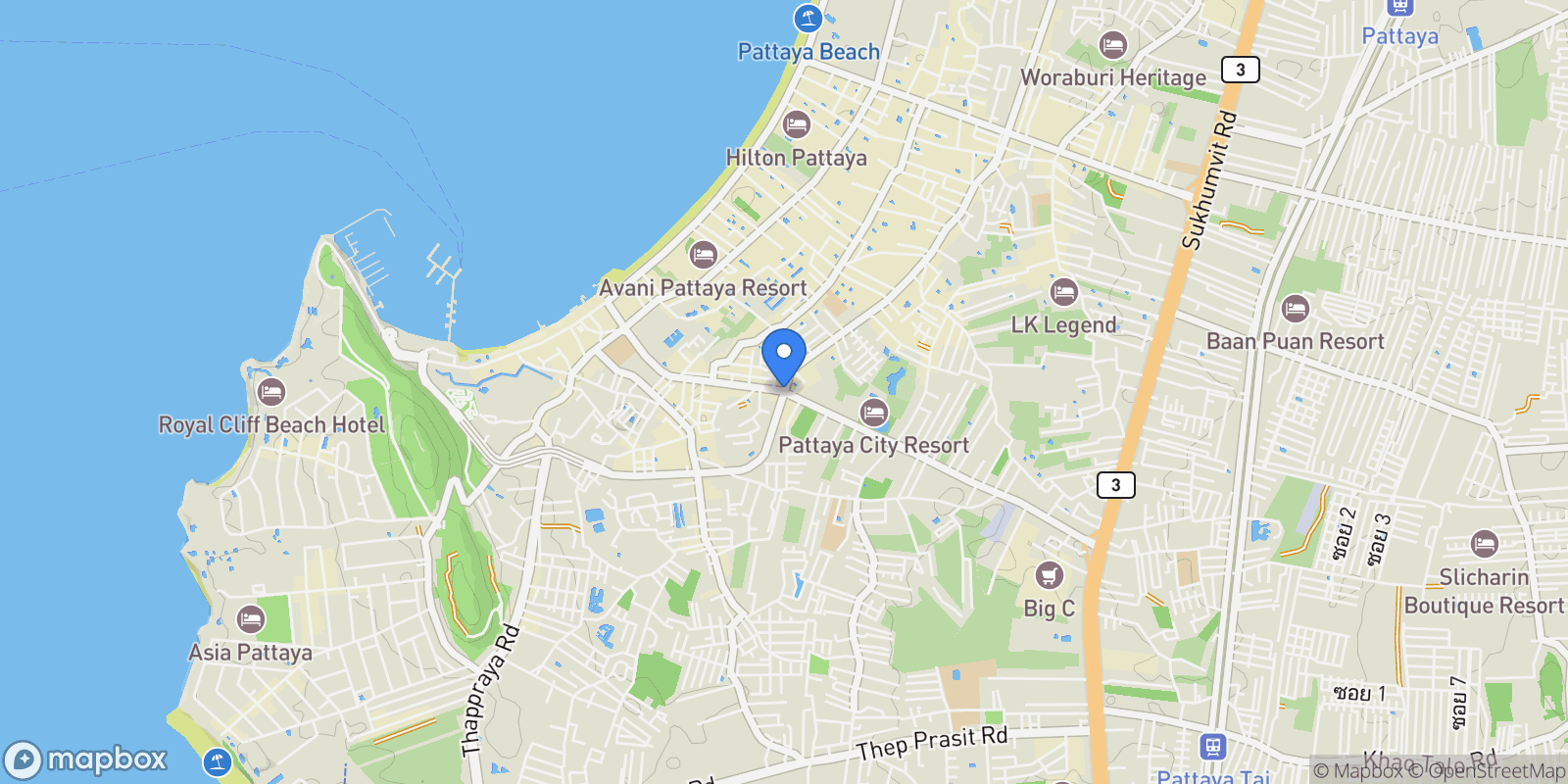 Map showing Pattaya, Chon Buri, Pattaya, Pattaya City, Chon Buri, Thailand.