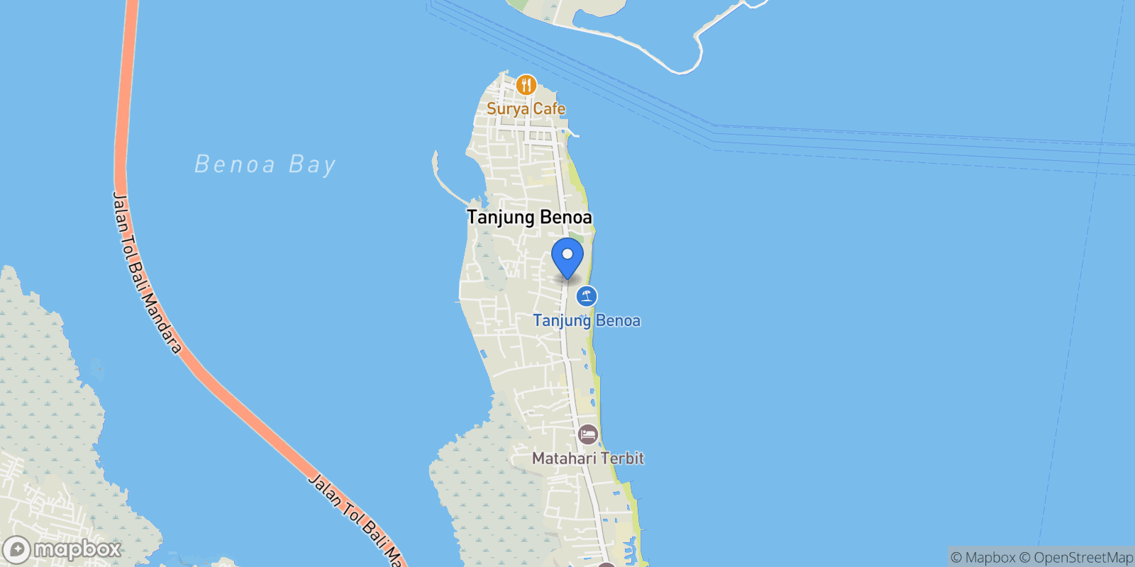 Map showing Jl. Pratama No.80, Tj. Benoa, Kec. Kuta Sel., Kabupaten Badung, Kuta Selatan, Bali, Indonesia.