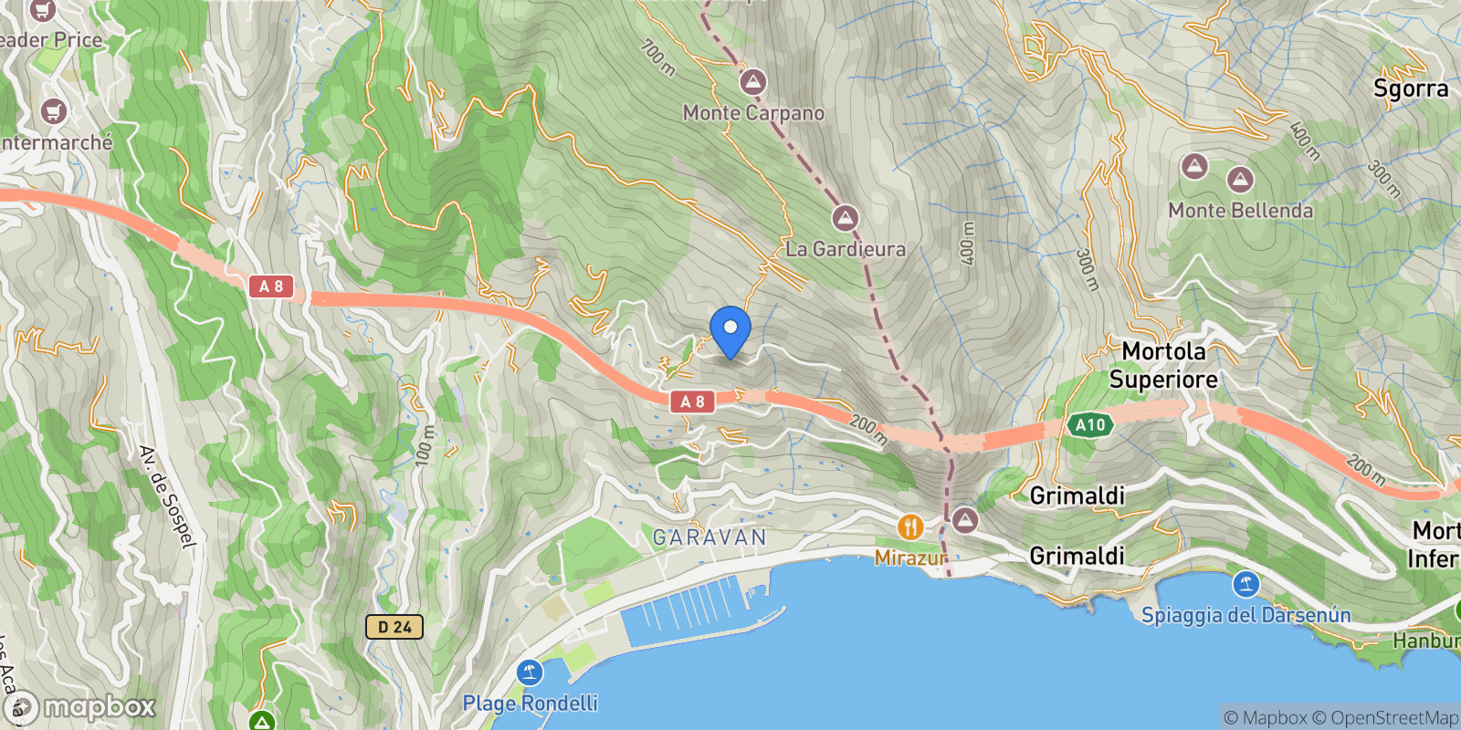 Map showing Menton, Provence-Alpes-Côte d'Azur, France.