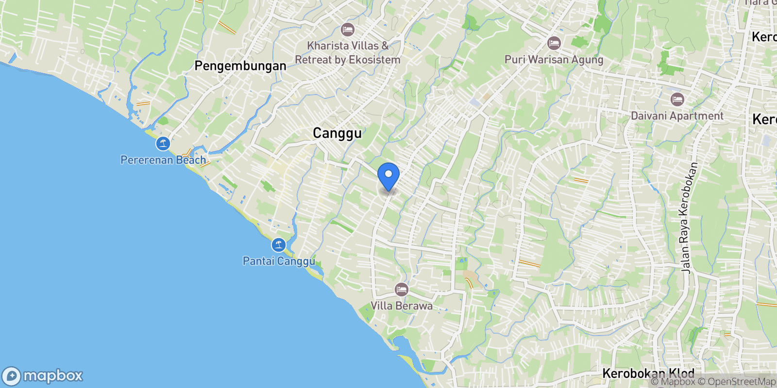 Map showing Jl. Raya Semat Jl. Segara Perancak No.86, Tibubeneng, Kec. Kuta Utara, Kabupaten Badung, North Kuta, Bali, Indonesia.