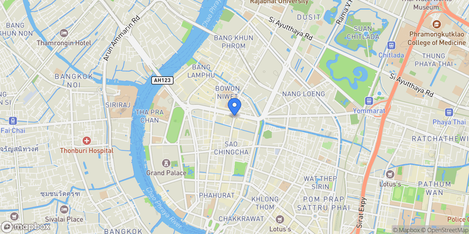 Map showing Bangkok, Chao Phraya, Bangkok, Bangkok, Bangkok, Thailand.