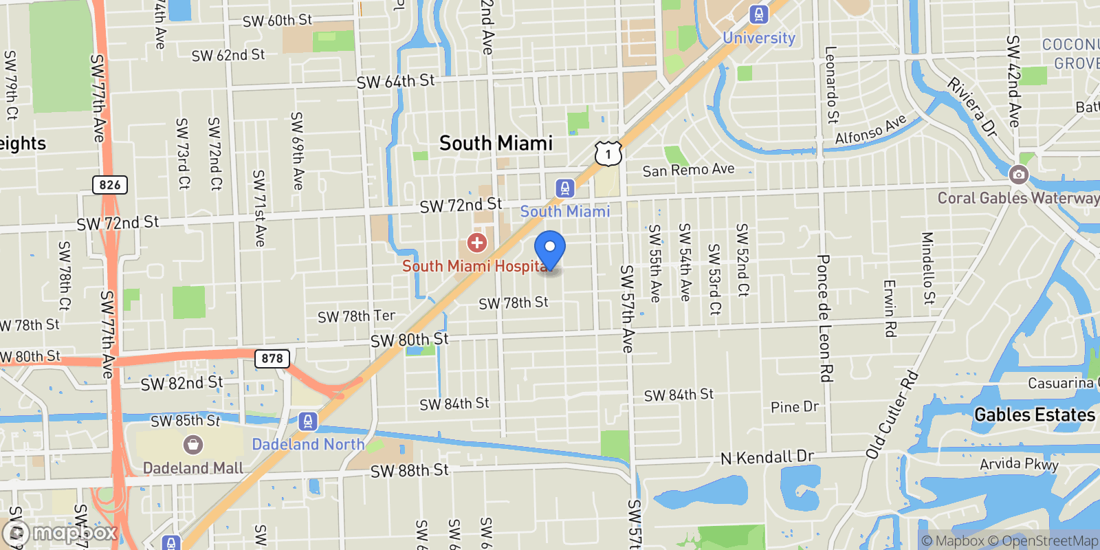 Map showing 7621 SW 59th Ct, Miami, Florida, United States.