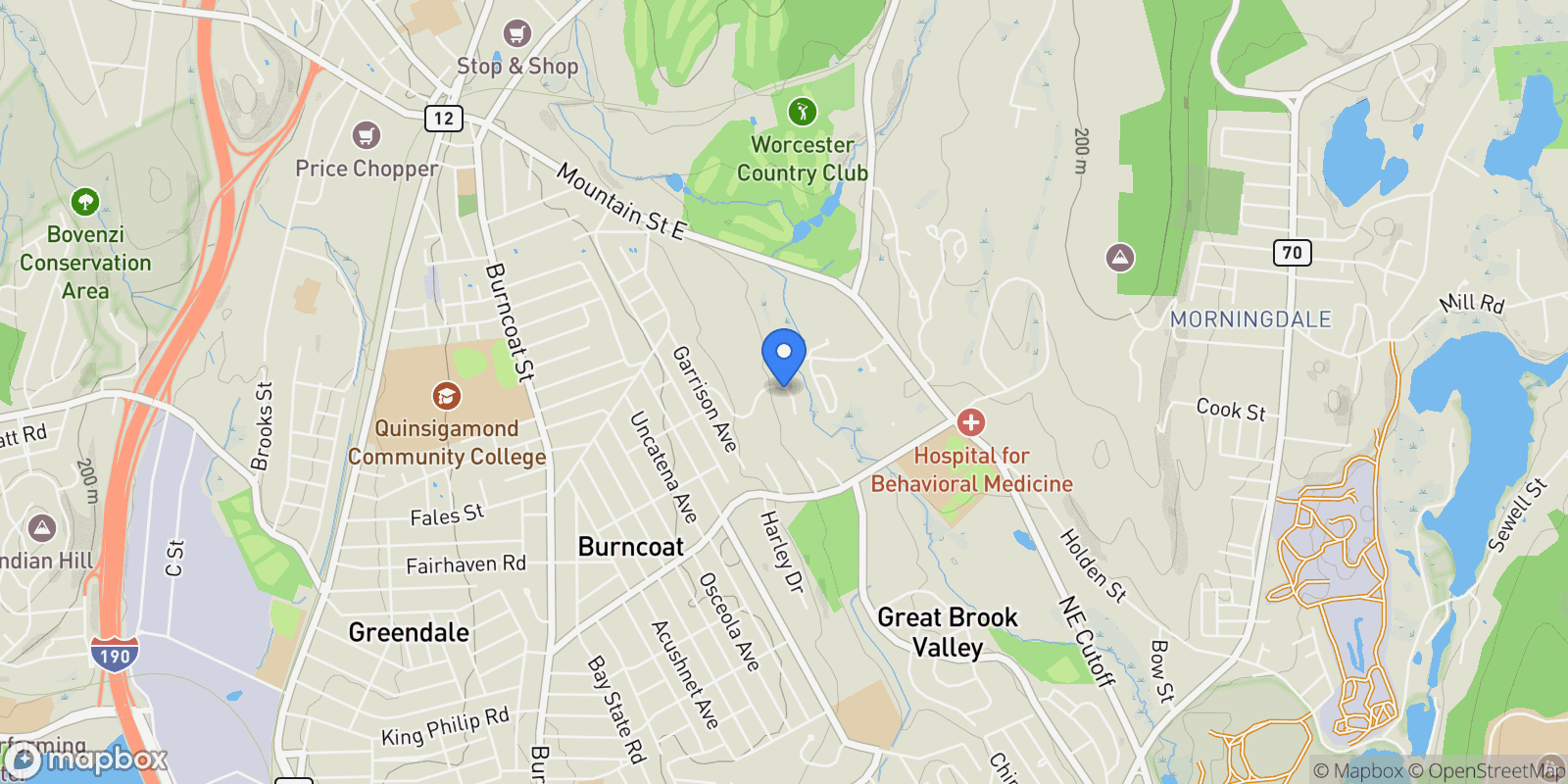 Map showing 2 Maria Lane 2, Worcester, Massachusetts, United States.