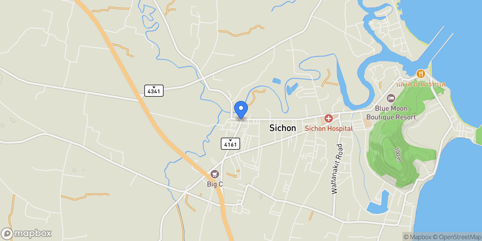 Map showing Sichon, Nakhon Si Thammarat, Sichon, Sichon, Nakhon Si Thammarat, Thailand.