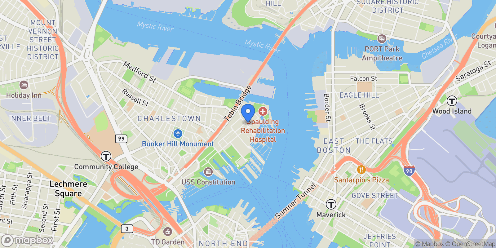 Map showing 106 13th Street 204, Boston, Massachusetts, United States.