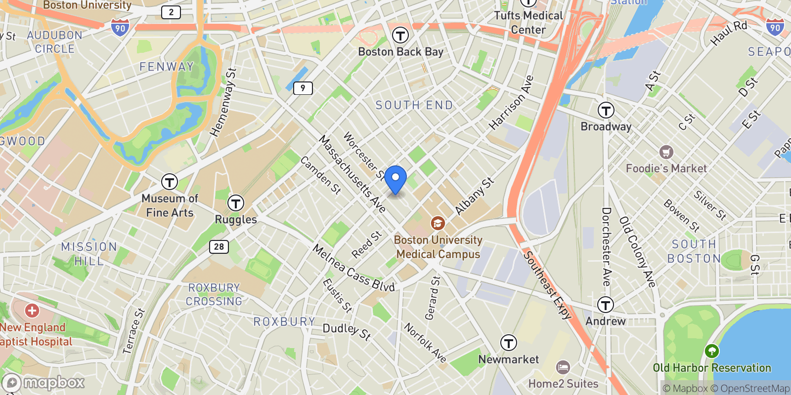 Map showing 1 Worcester Square 4, Boston, Massachusetts, United States.