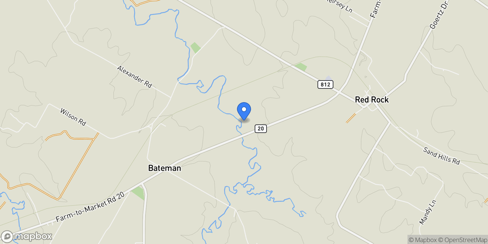 Map showing 2540 FM 20, Red Rock, Texas, United States.