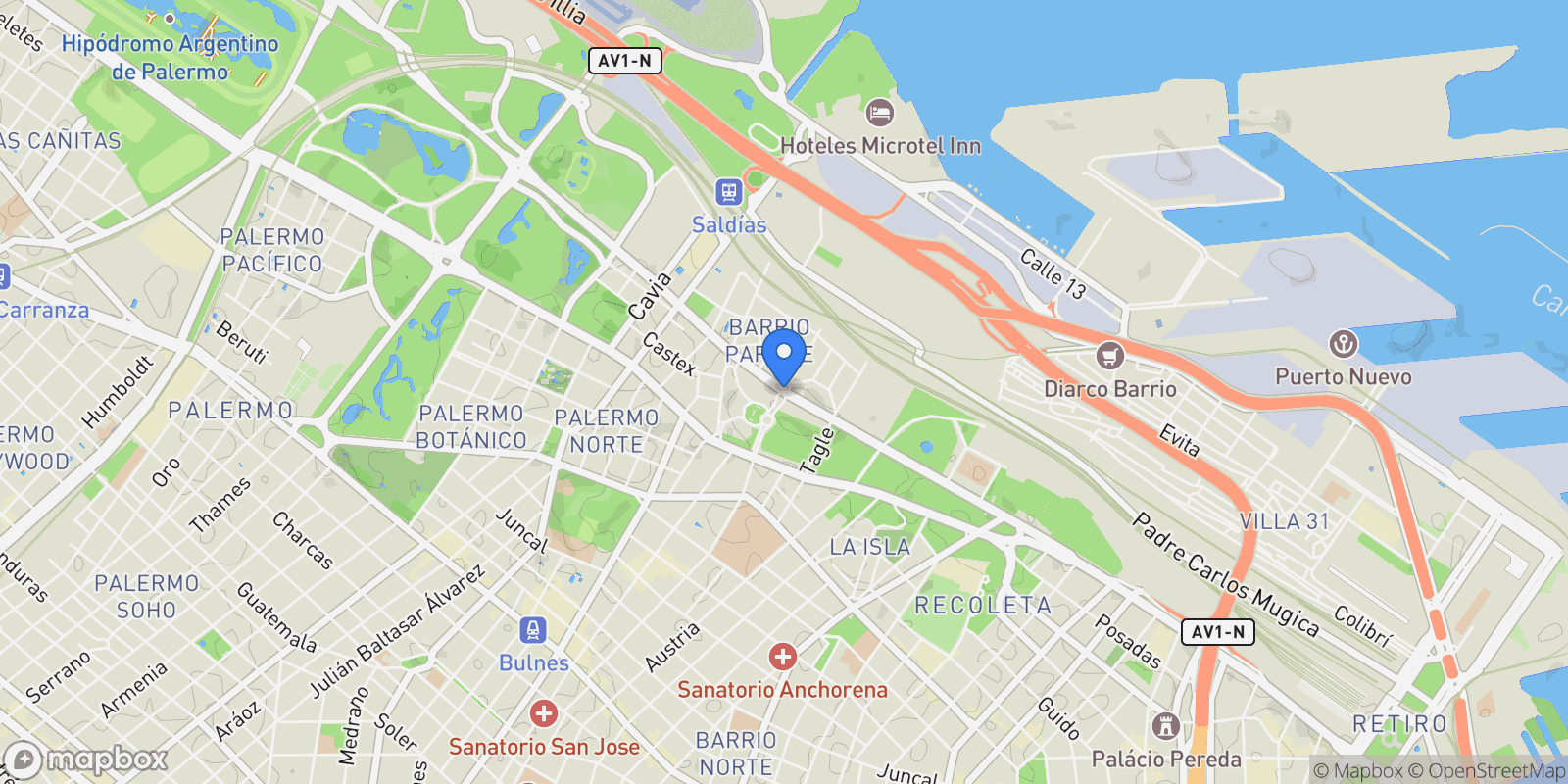 Map showing Avda. Figueroa Alcorta al 3000, Palermo Chico, Buenos Aires, Buenos Aires, Argentina.