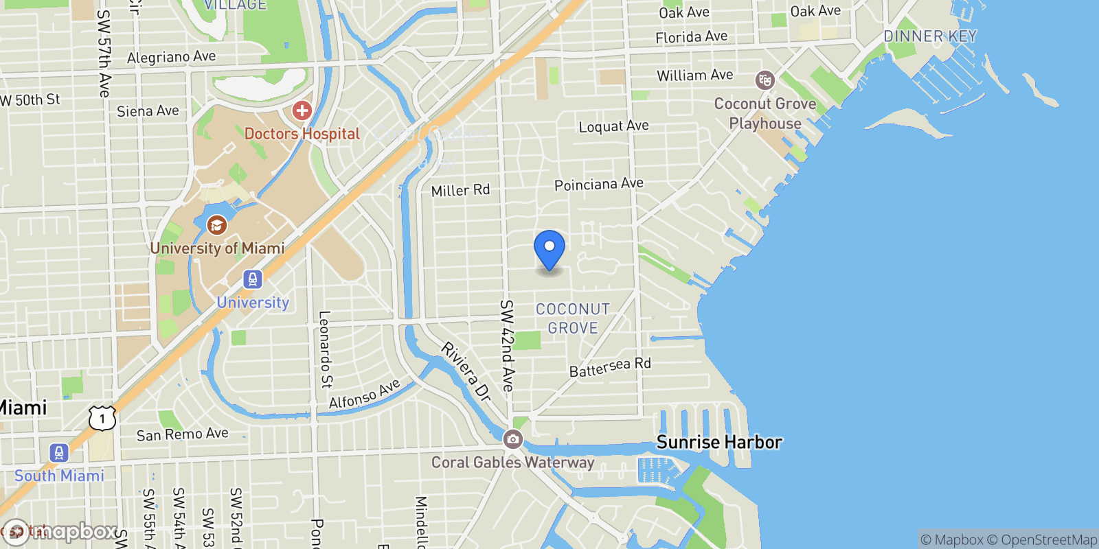 Map showing 4040 Kiaora St, Miami, Florida, United States.