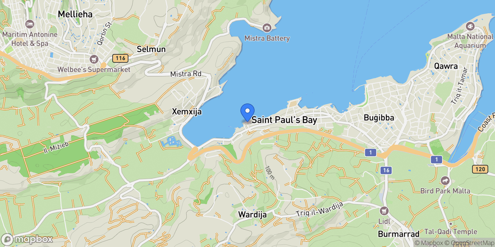 Map showing 14 Triq it-Tarag, Saint Paul's Bay, Malta.
