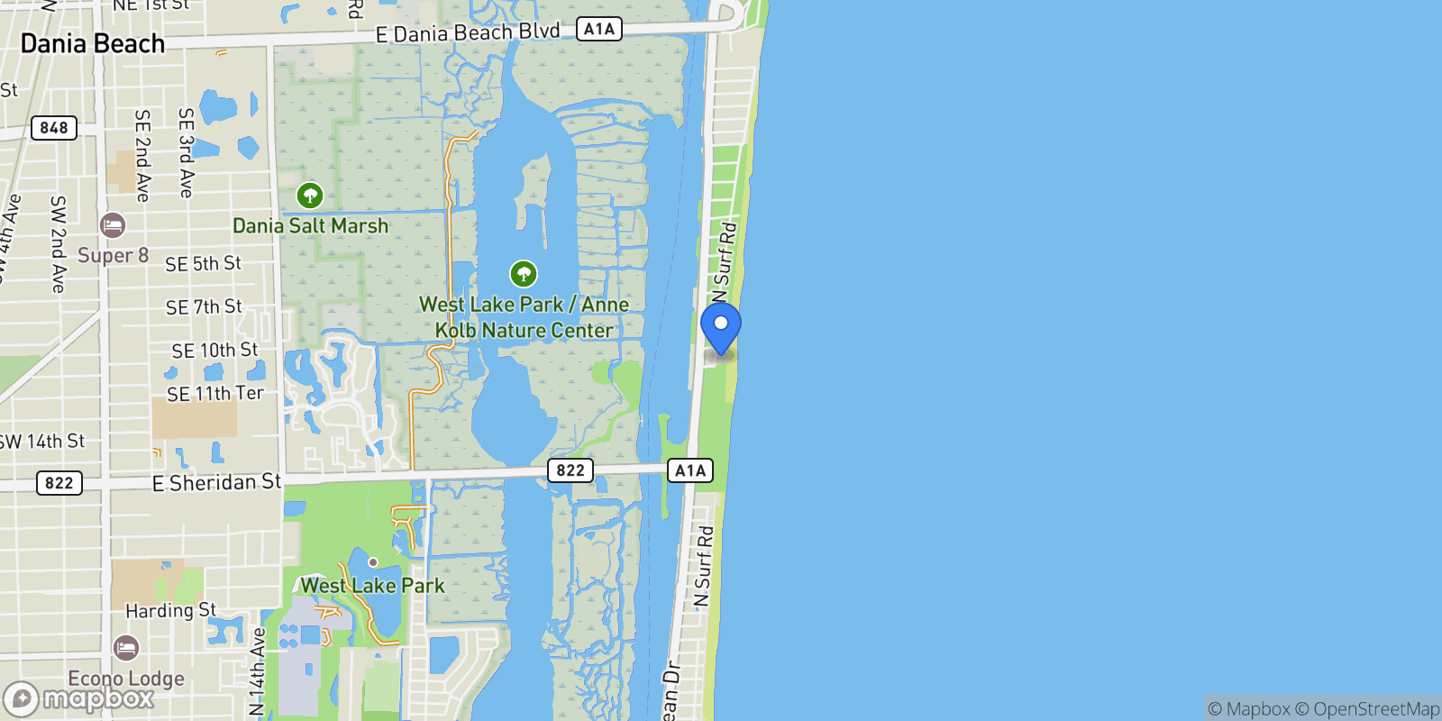 Map showing 4200 N Surf Road, Hollywood, FL 33019, Hollywood, Florida, United States.