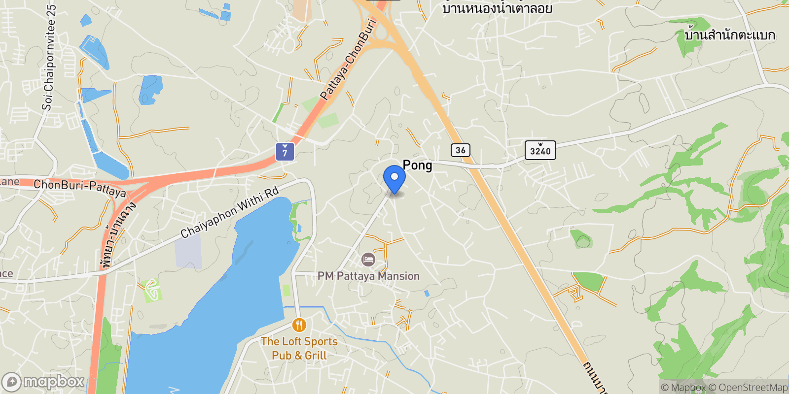 Map showing Pattaya, Chon Buri, Pattaya, Pong, Chon Buri, Thailand.
