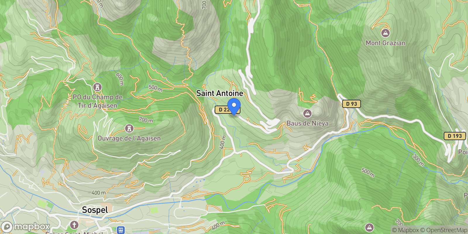 Map showing Sospel, Provence-Alpes-Côte d'Azur, France.