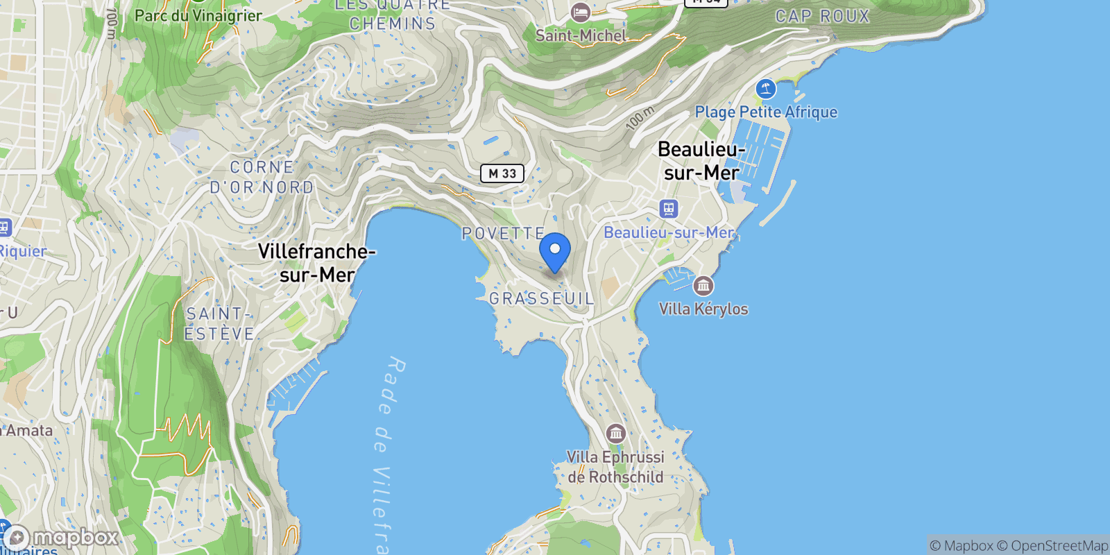 Map showing Villefranche-sur-Mer, Provence-Alpes-Côte d'Azur, France.