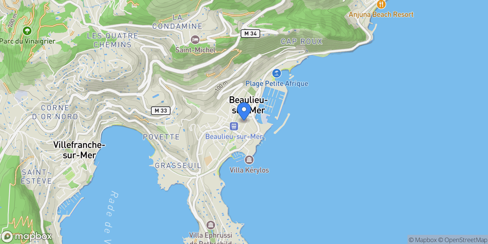 Map showing Beaulieu-sur-Mer, Provence-Alpes-Côte d'Azur, France.