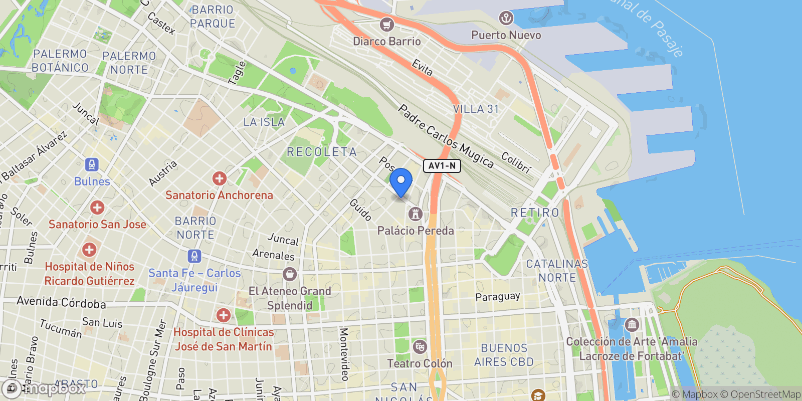 Map showing Av. Alvear al 1400, Recoleta, Buenos Aires, Buenos Aires, Argentina.