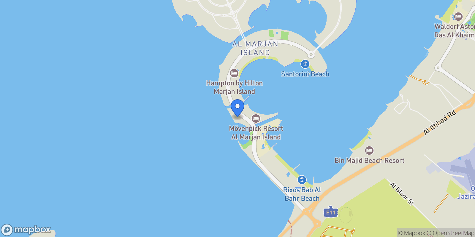 Map showing Al Marjan Island - Jazeerat Al Marjan - Ras Al Khaimah - United Arab Emirates, Marjan Island, Ras al Khaimah, United Arab Emirates.