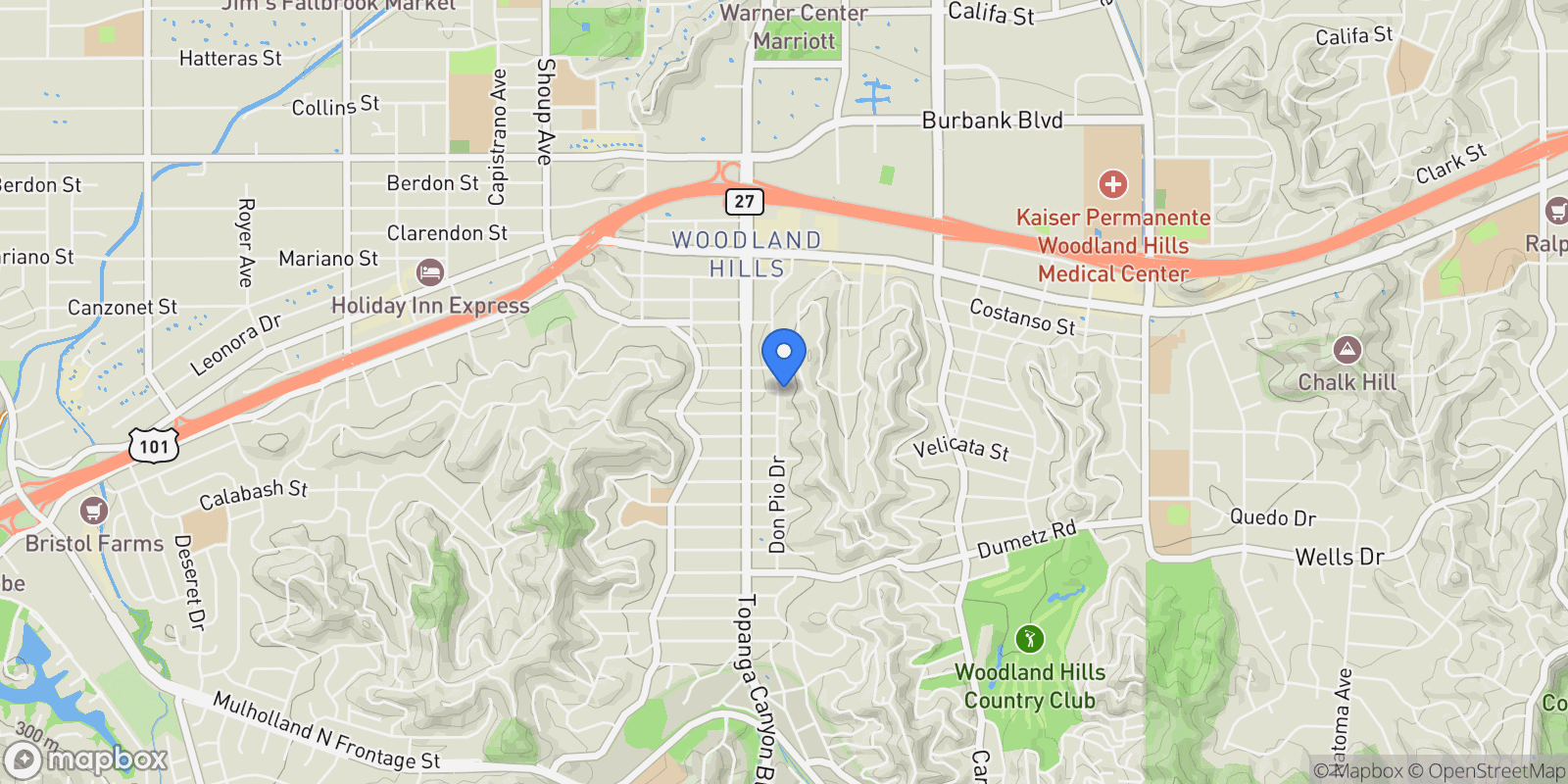 Map showing 5154 Don Pio Drive, Los Angeles, California, United States.
