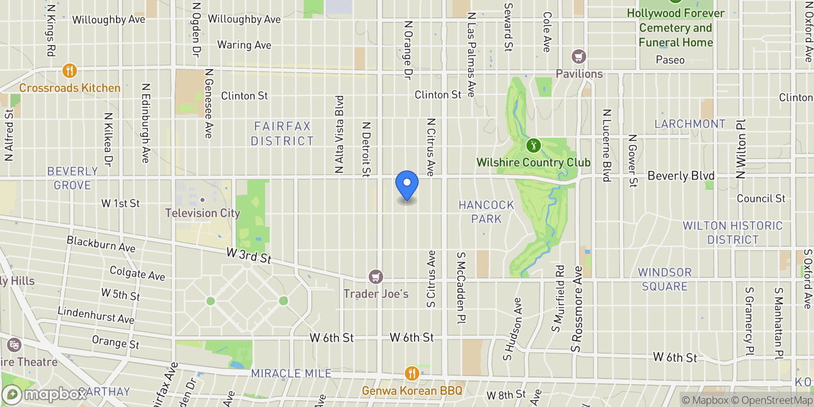 Map showing 120 N Orange Drive, Los Angeles, California, United States.