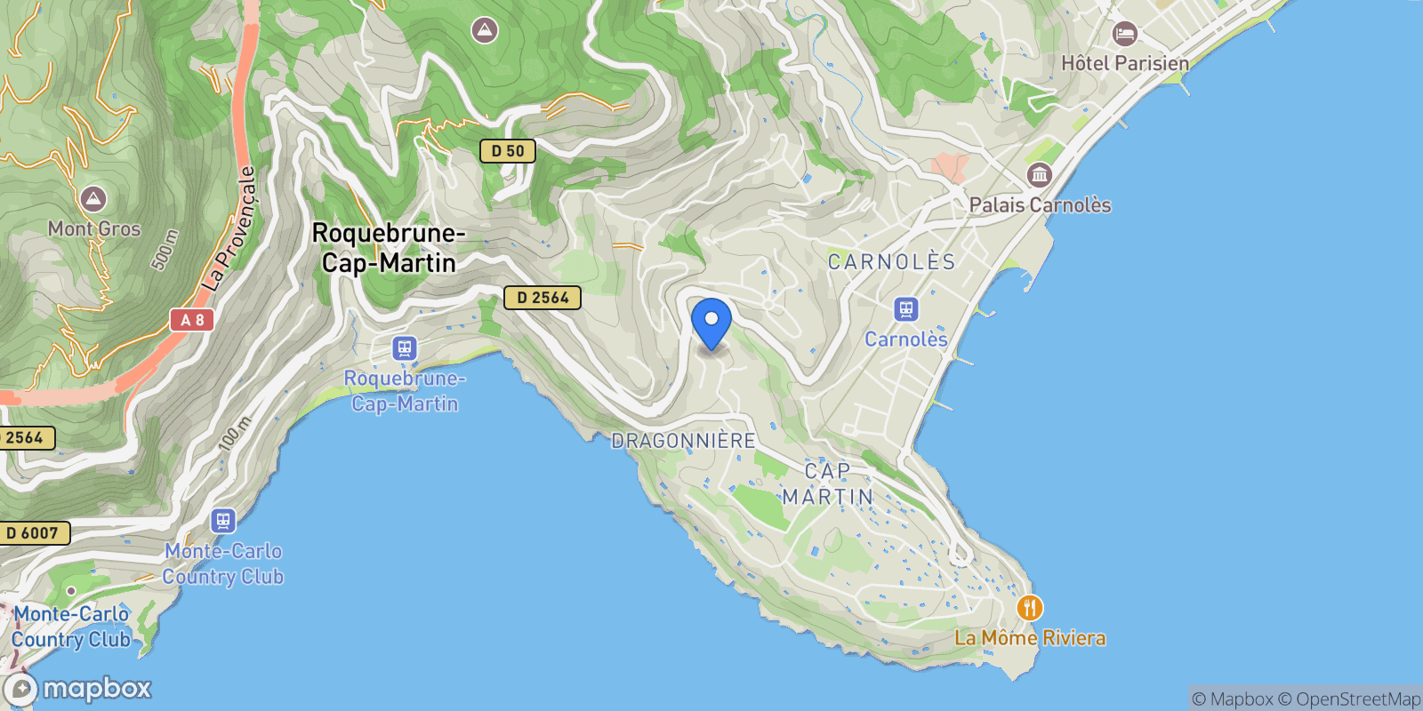 Map showing Roquebrune-Cap-Martin, Provence-Alpes-Côte d'Azur, France.