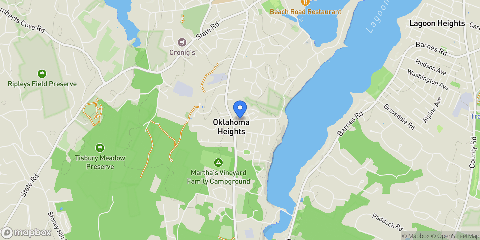 Map showing 22 Oklahoma Avenue, Vineyard Haven, MA 02568, Oak Bluffs, Massachusetts, United States.