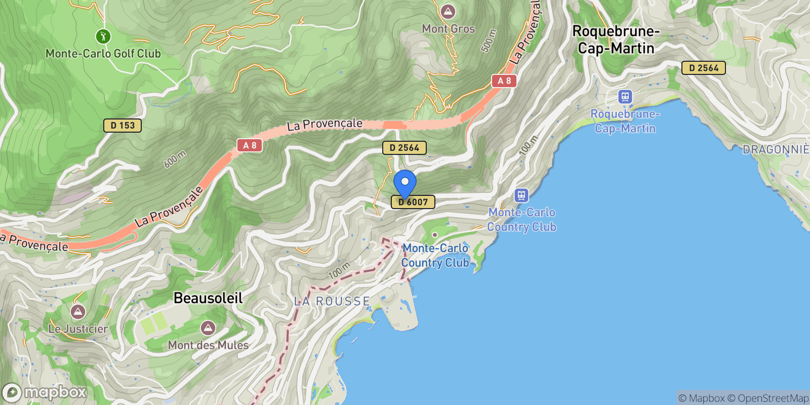 Map showing Roquebrune-Cap-Martin, Provence-Alpes-Côte d'Azur, France.
