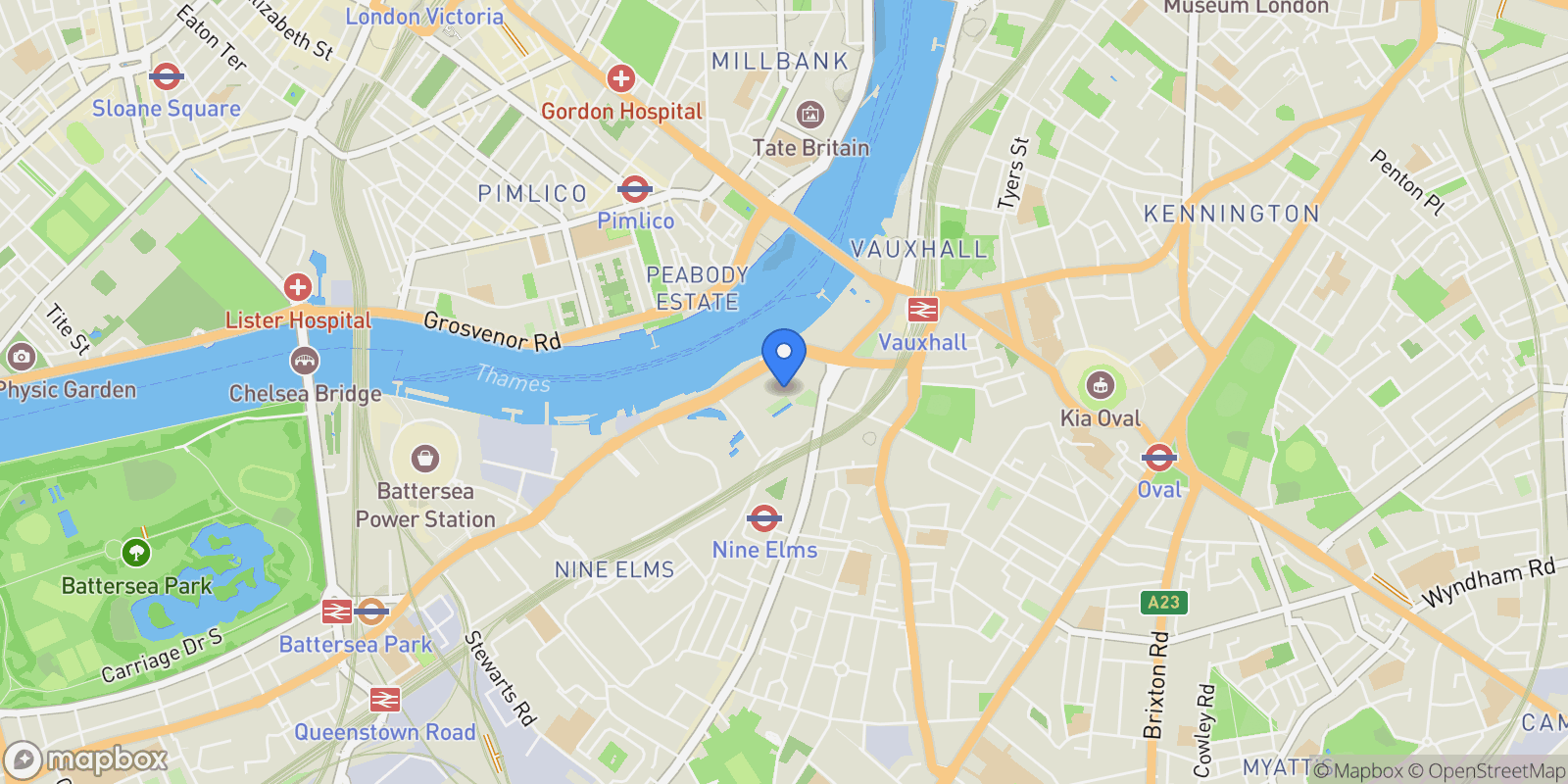 Map showing Nine Elms Lane, Nine Elms, London, London, England, United Kingdom.