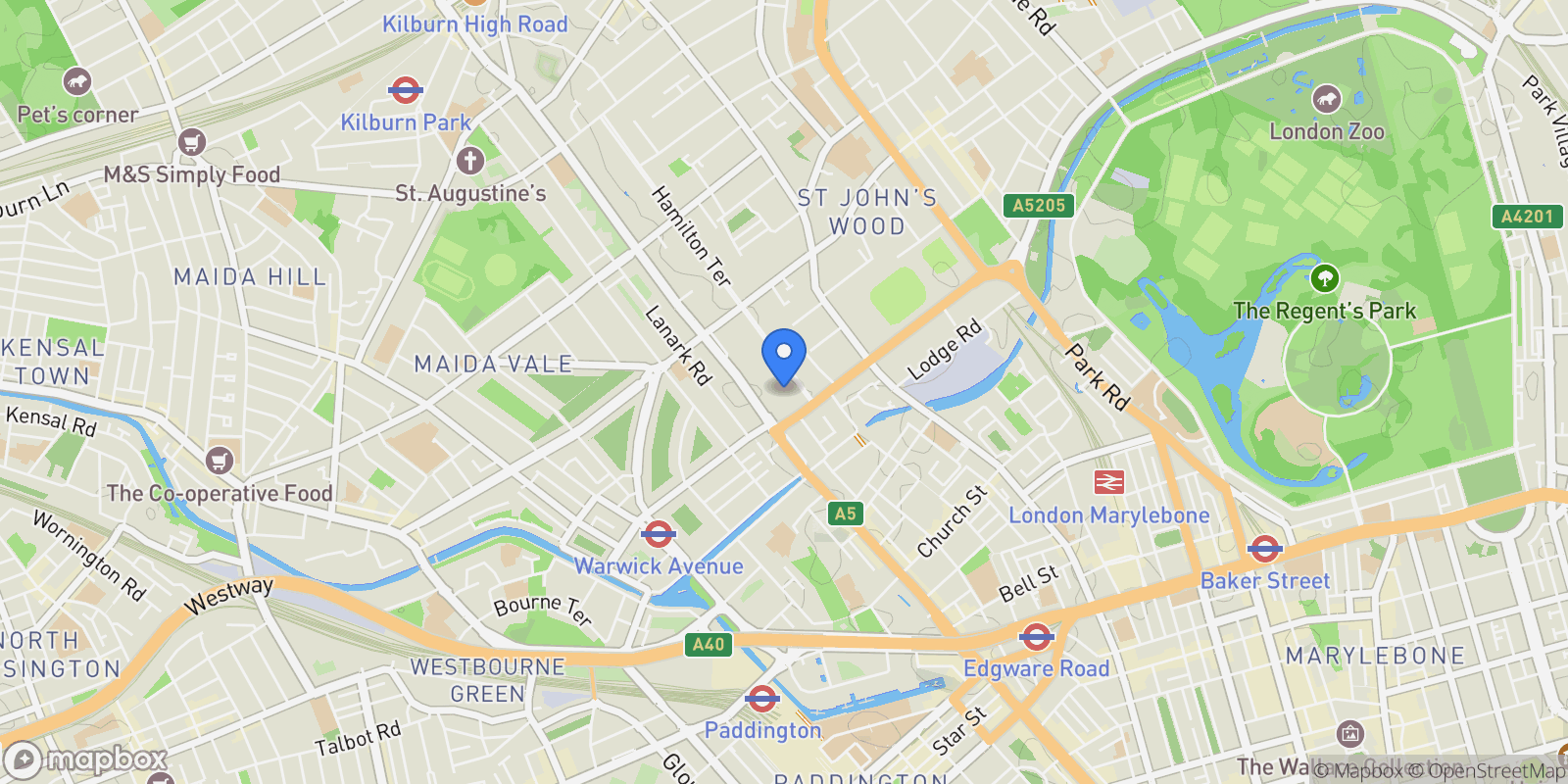 Map showing 1 Hamilton Terrace, North London, London, England, United Kingdom.
