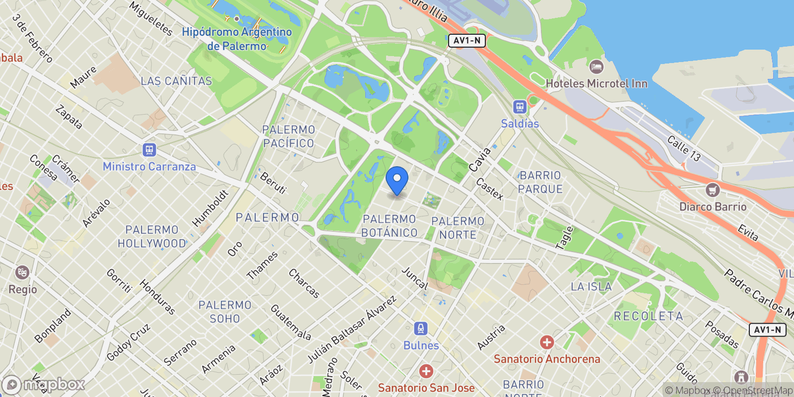 Map showing Cerviño al 3900, Palermo, Buenos Aires, Buenos Aires, Argentina.