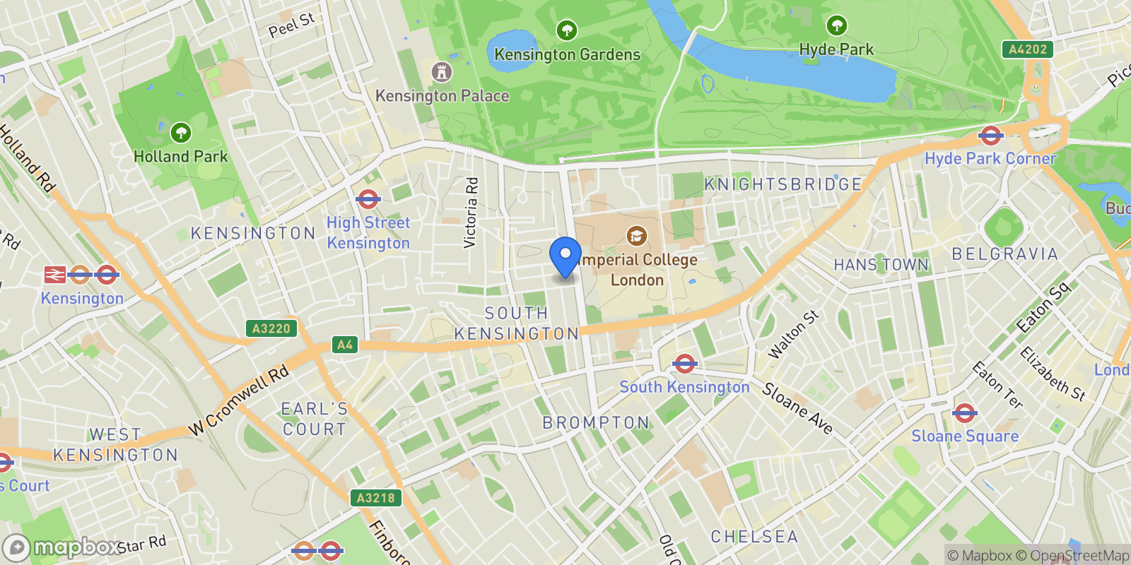 Map showing 15f Queens Gate Place, South London, London, England, United Kingdom.