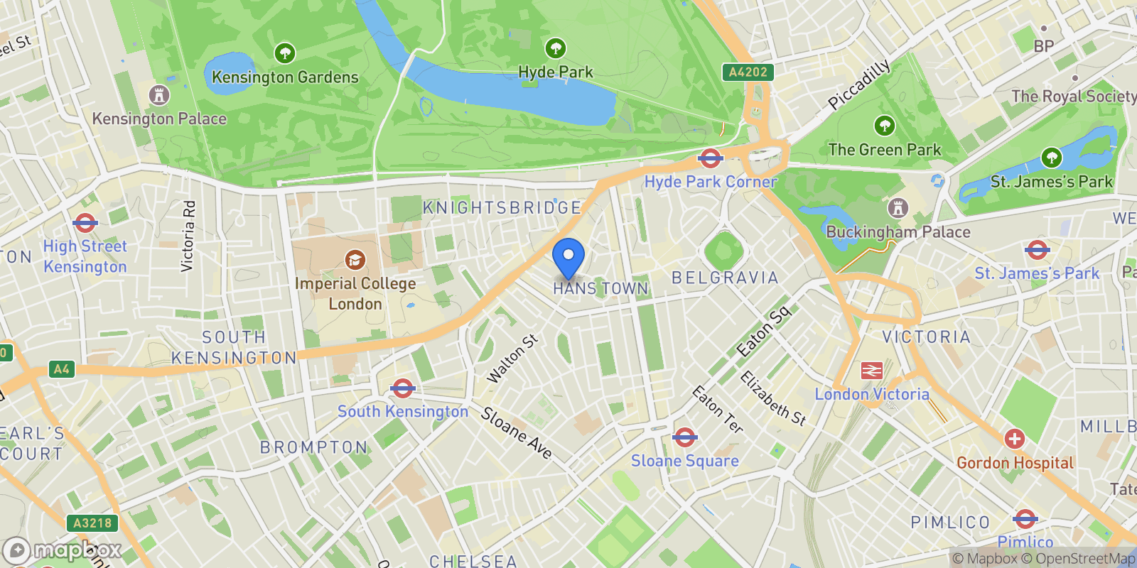 Map showing 1 Walton Place, Central London, London, England, United Kingdom.