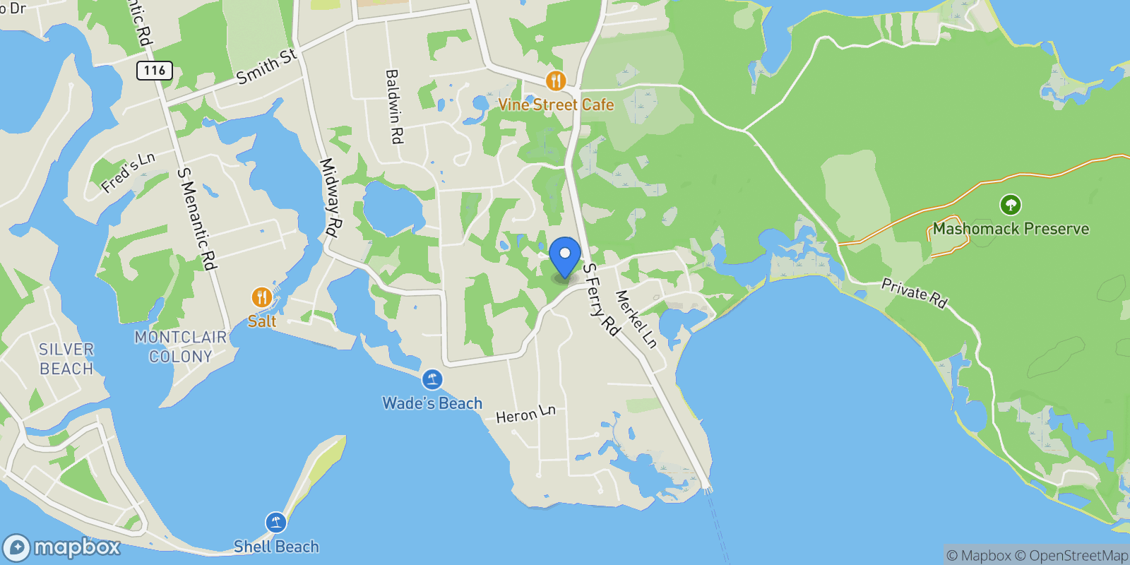 Map showing 141 South Midway Road, Shelter Island, NY 11964, Shelter Island, New York, United States.