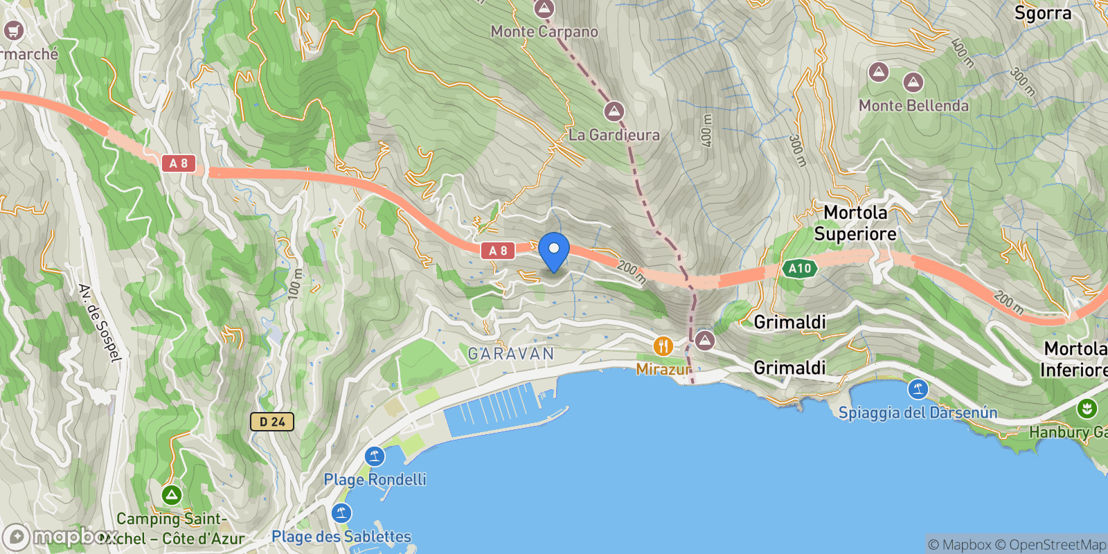 Map showing Menton, Provence-Alpes-Côte d'Azur, France.