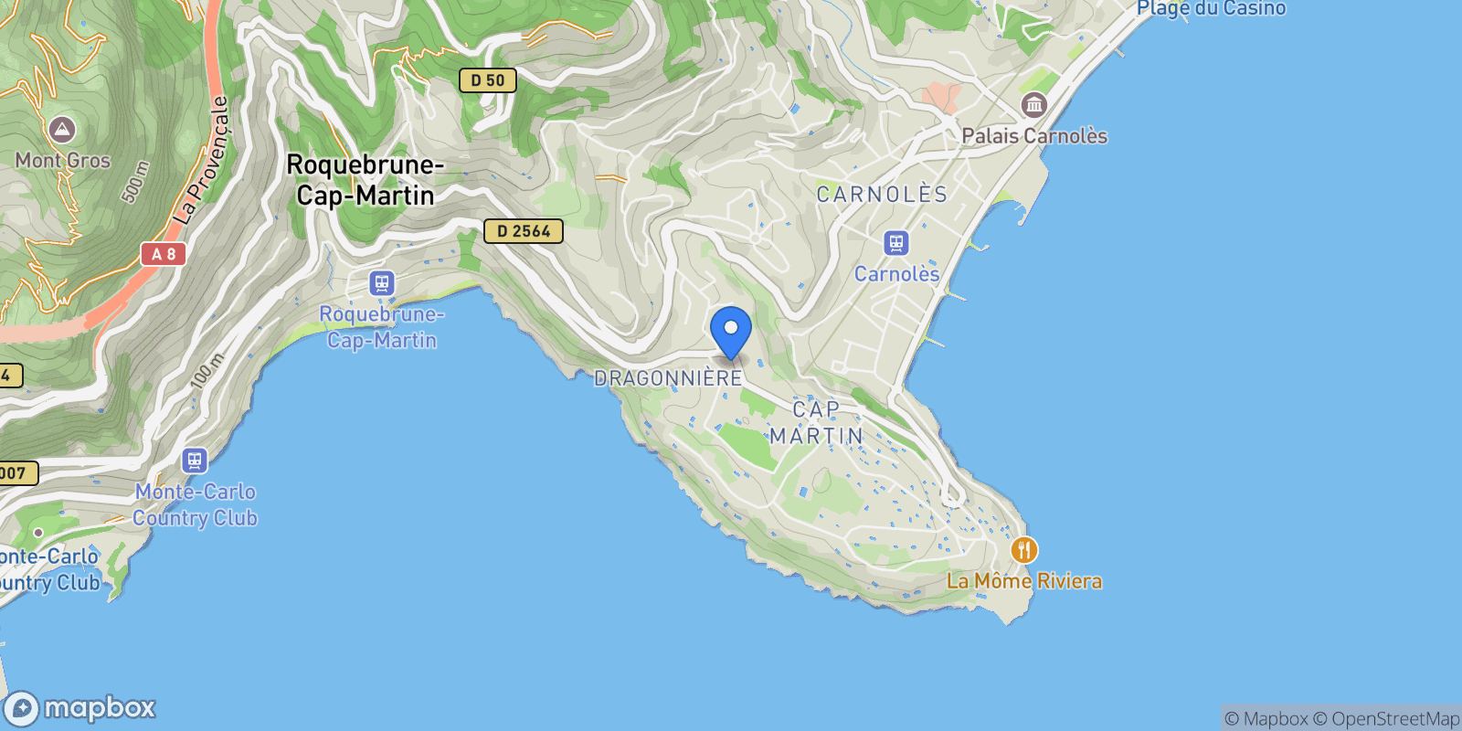 Map showing Roquebrune-Cap-Martin, Provence-Alpes-Côte d'Azur, France.