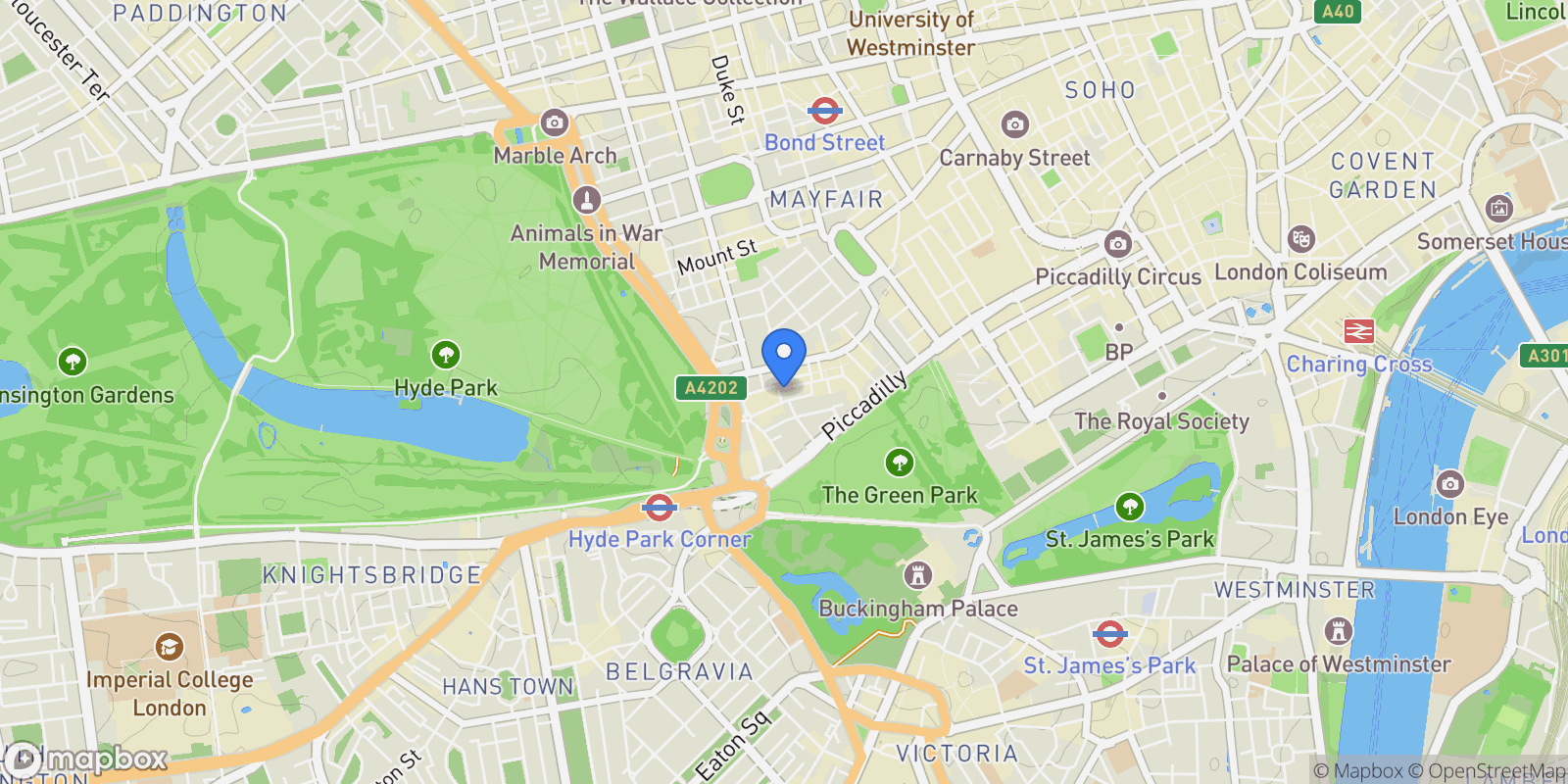 Map showing 42 Shepherd Street, Central London, London, England, United Kingdom.