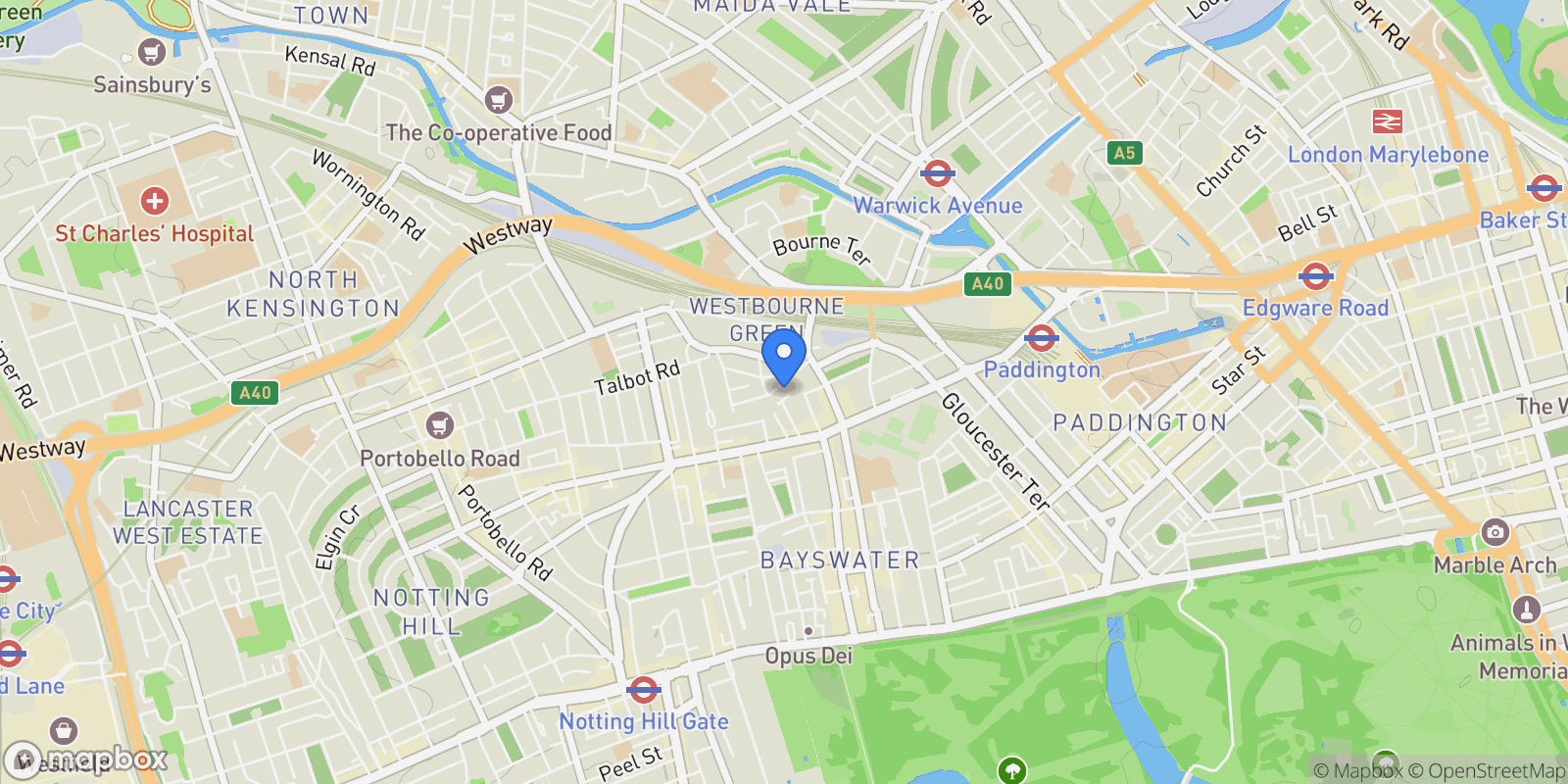 Map showing 1a Westbourne Gardens, Central London, London, England, United Kingdom.