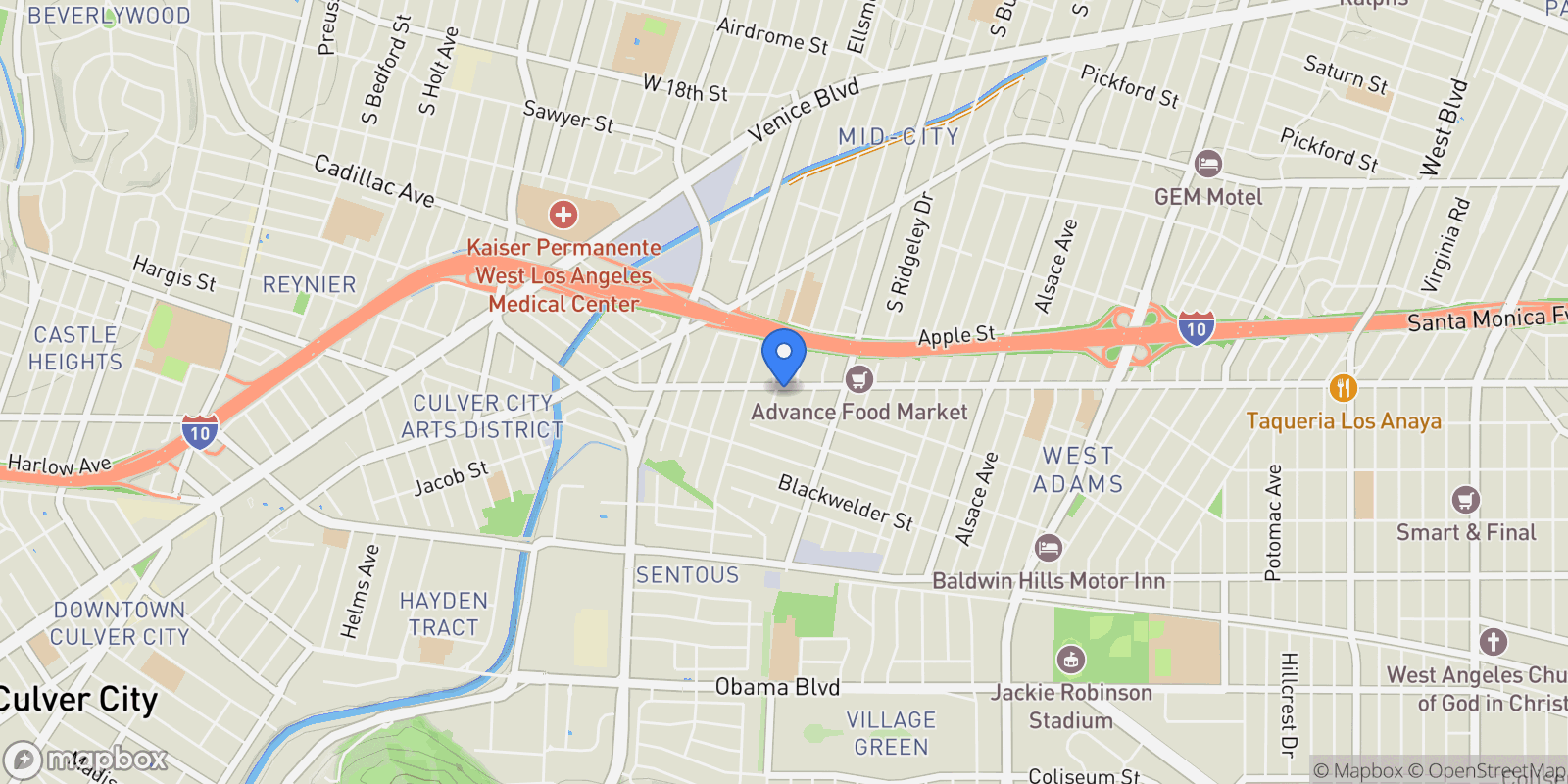 Map showing 5614 W Adams Boulevard, Los Angeles, California, United States.