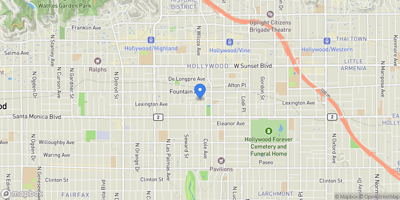 Map showing 1224 Wilcox Avenue, Los Angeles, California, United States.