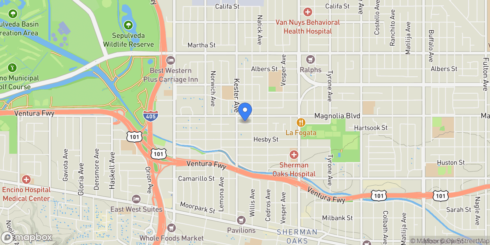 Map showing 14857 Hartsook Street, Los Angeles, California, United States.