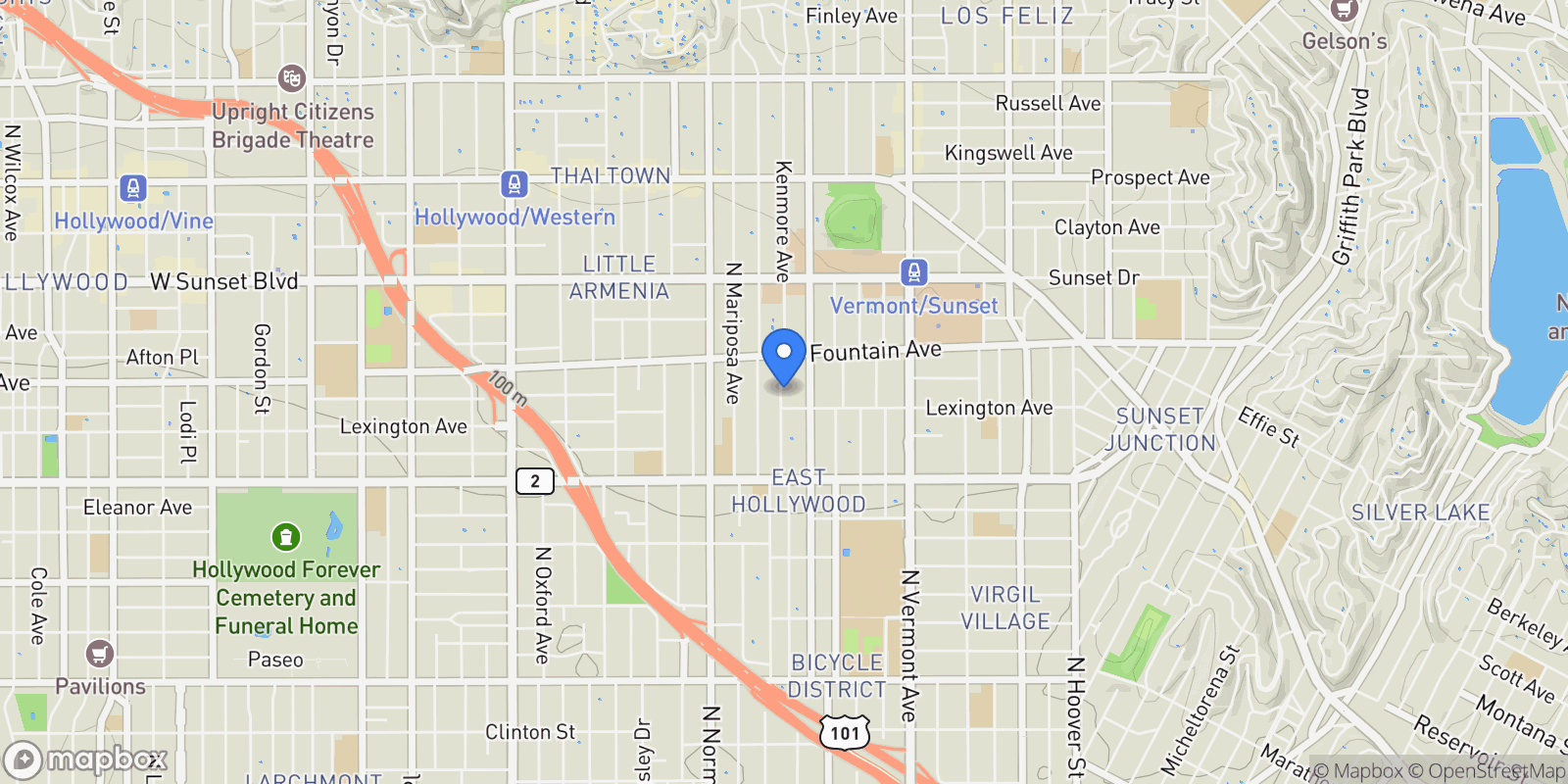 Map showing 1216 N Kenmore Avenue, Los Angeles, California, United States.