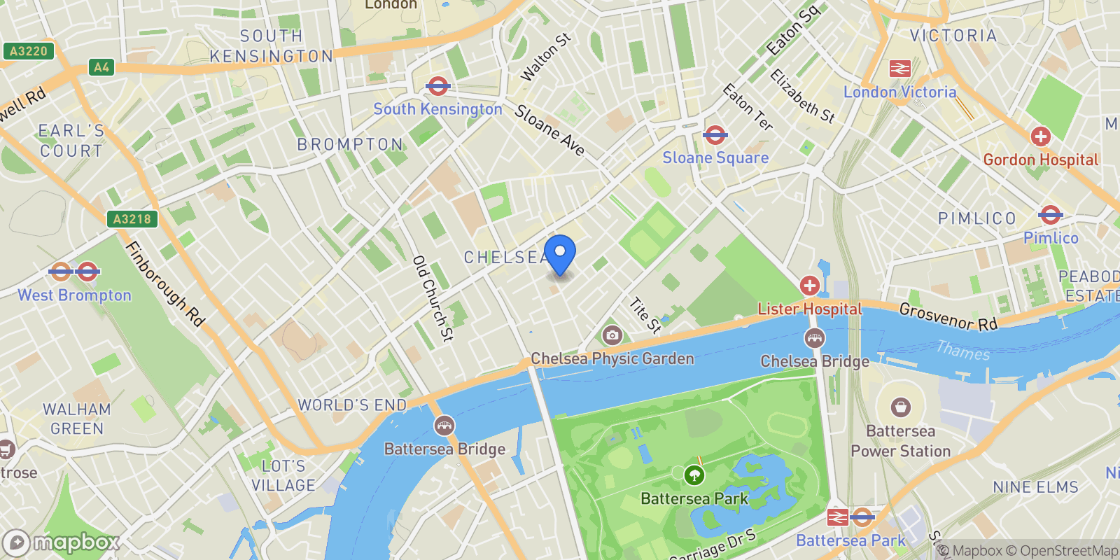 Map showing Flood Street, London, London, England, United Kingdom.