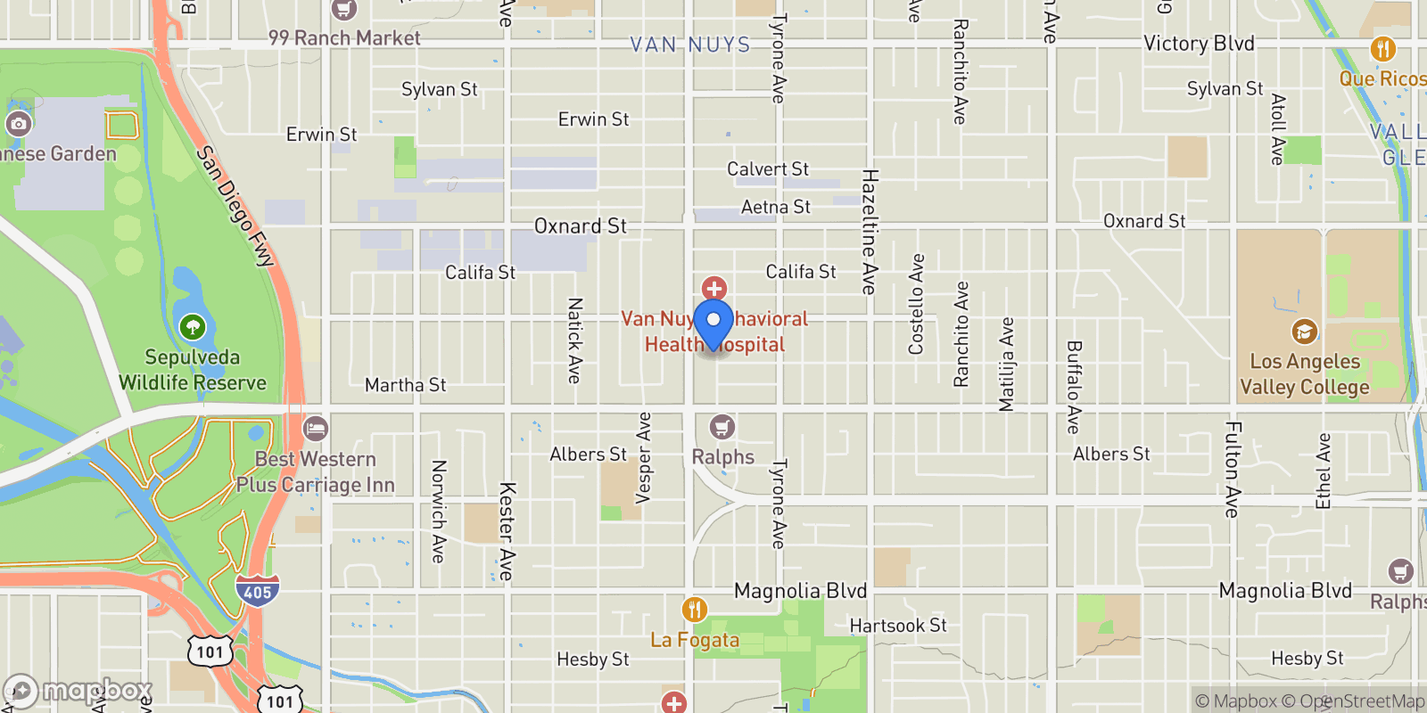 Map showing 5707 Tilden Avenue, Los Angeles, California, United States.