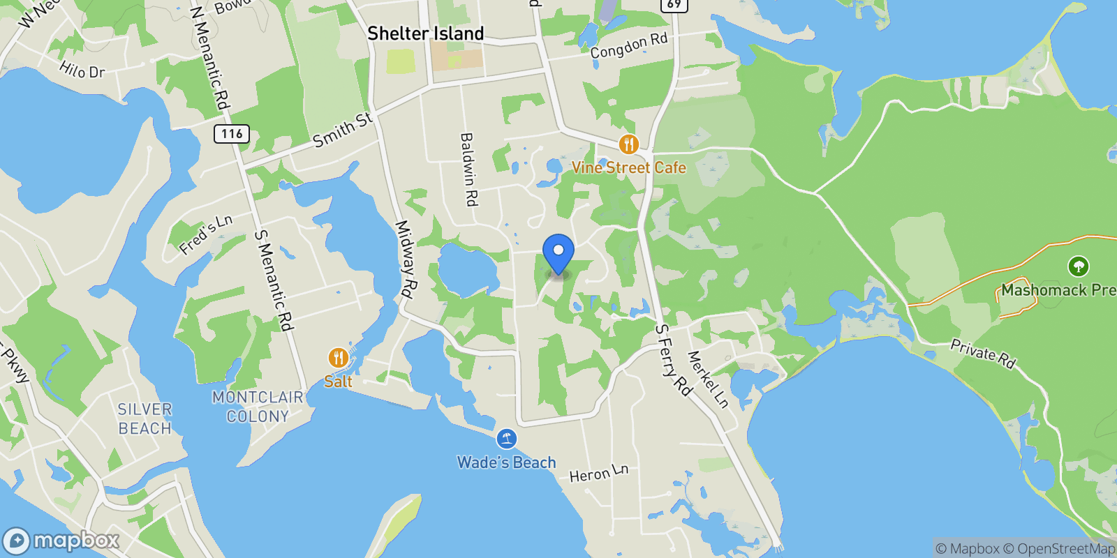 Map showing 21 Lakeview Drive, Shelter Island, NY 11964, Shelter Island, New York, United States.