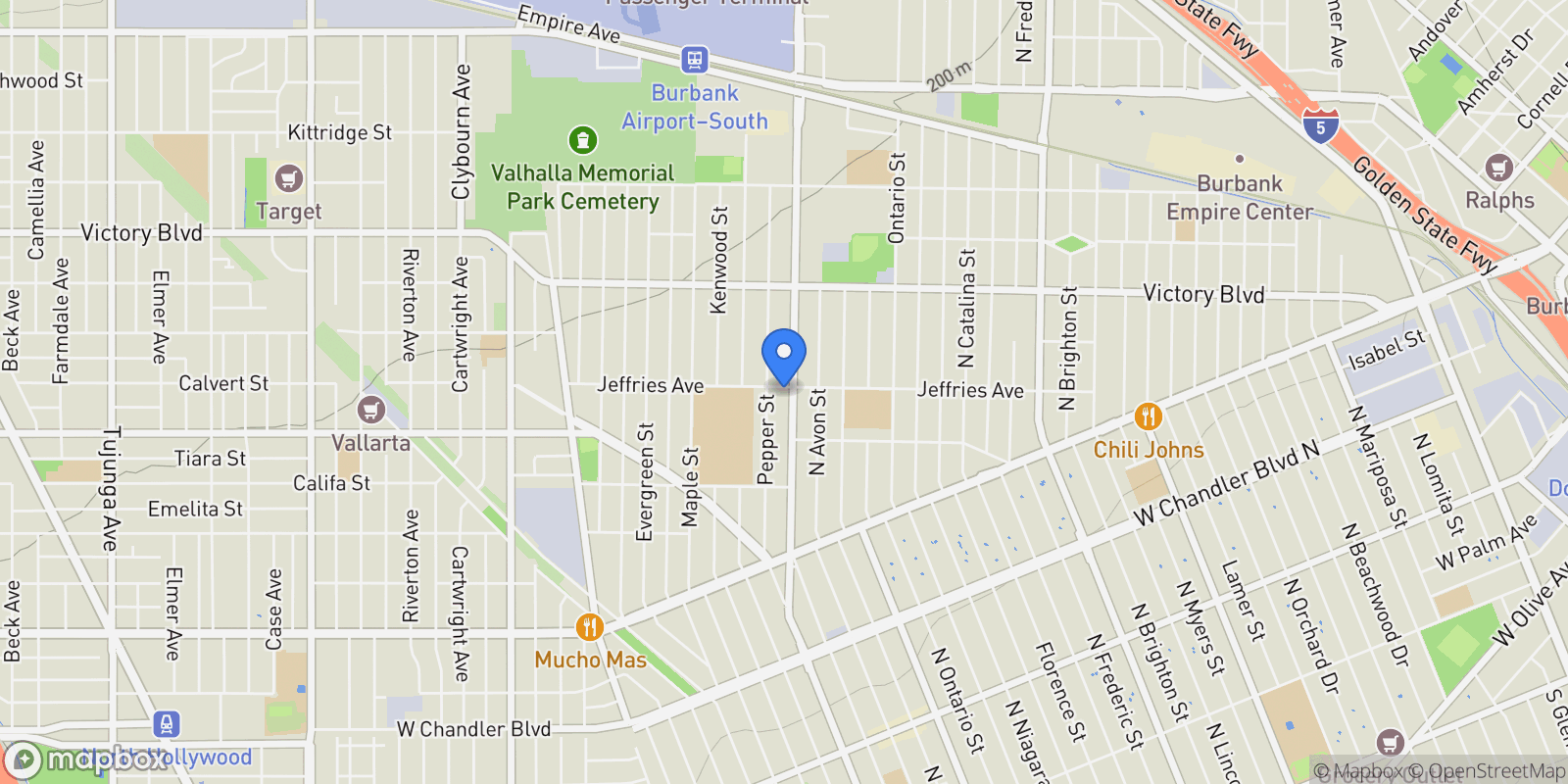 Map showing 1799 N Hollywood Way, Burbank, California, United States.