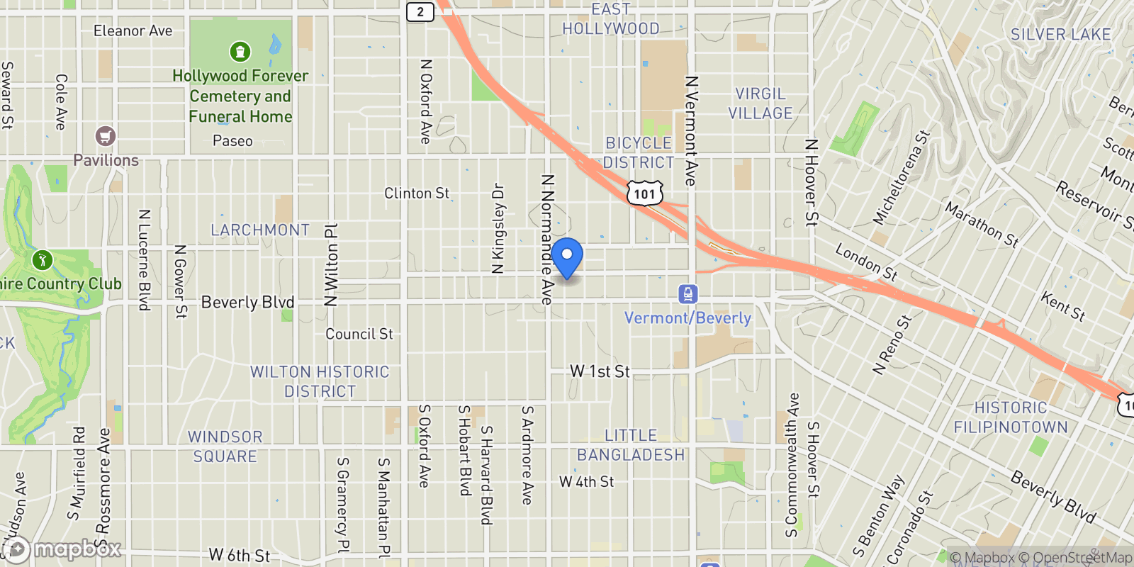 Map showing 328 N Mariposa Avenue, Los Angeles, California, United States.