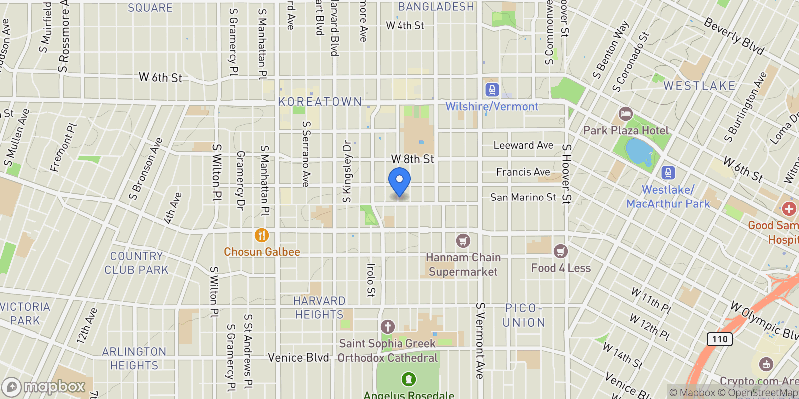 Map showing 932 S Mariposa Avenue, Los Angeles, California, United States.